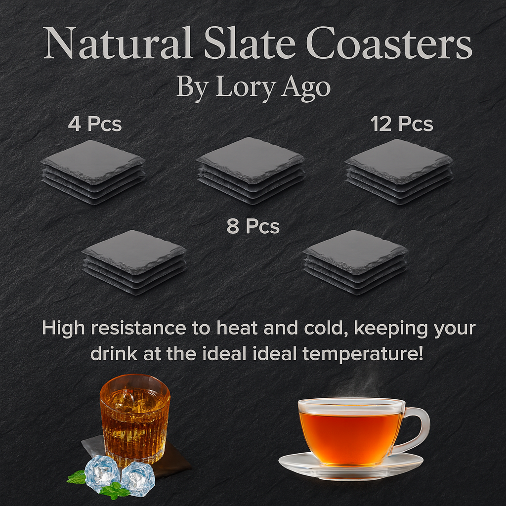 Pietra Nera – Reusable Natural Slate Coasters (Set of 4–12)