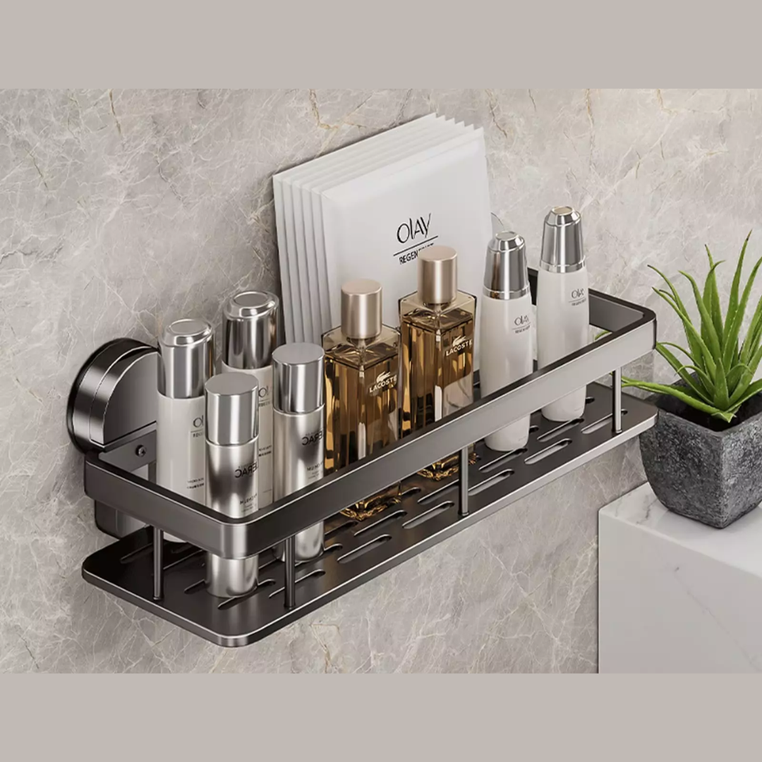 Wall-Mounted Aluminum Bath Organizer for Shampoo & Toiletries