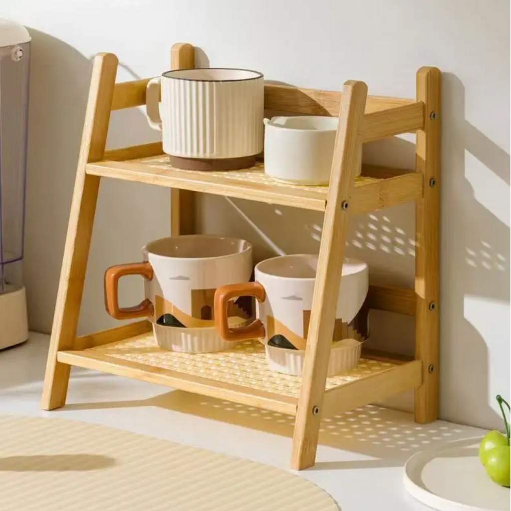 Rustico Duo – 2-Tier Bamboo Wood Counter Organizer