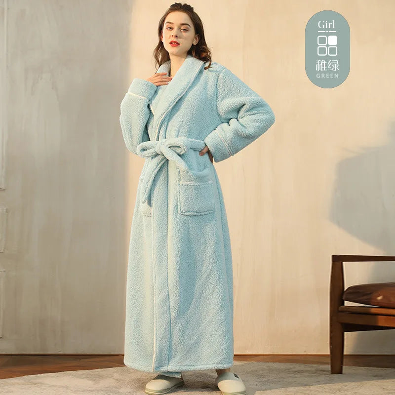 Cozy Long-Sleeve Bathrobe – Warm Plush Fleece Dressing Gown