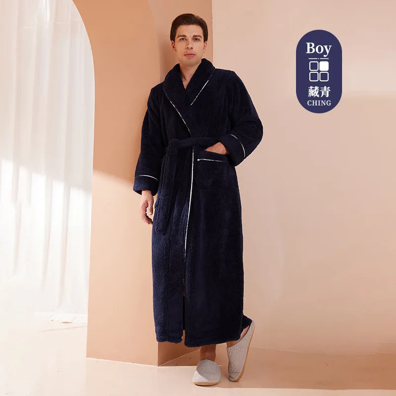 Cozy Long-Sleeve Bathrobe – Warm Plush Fleece Dressing Gown