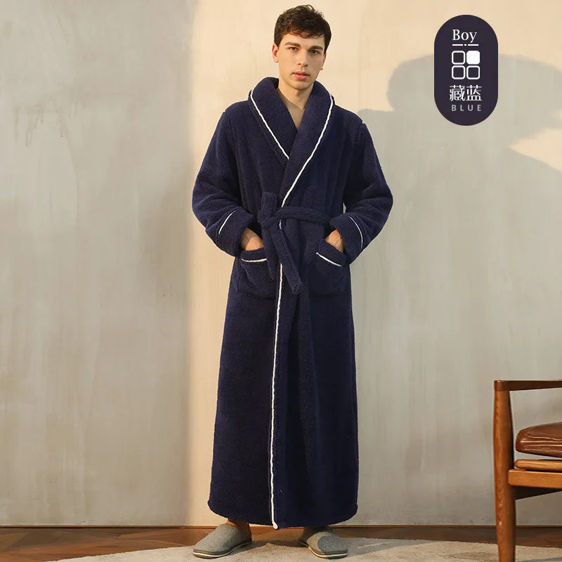 Cozy Long-Sleeve Bathrobe – Warm Plush Fleece Dressing Gown