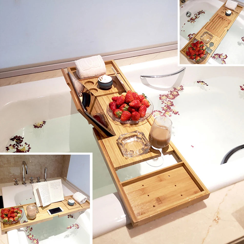 Elysian Bath Tray with Wine & Book Holder
