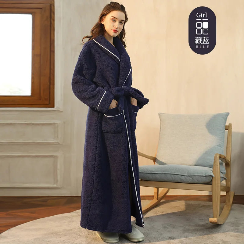 Cozy Long-Sleeve Bathrobe – Warm Plush Fleece Dressing Gown