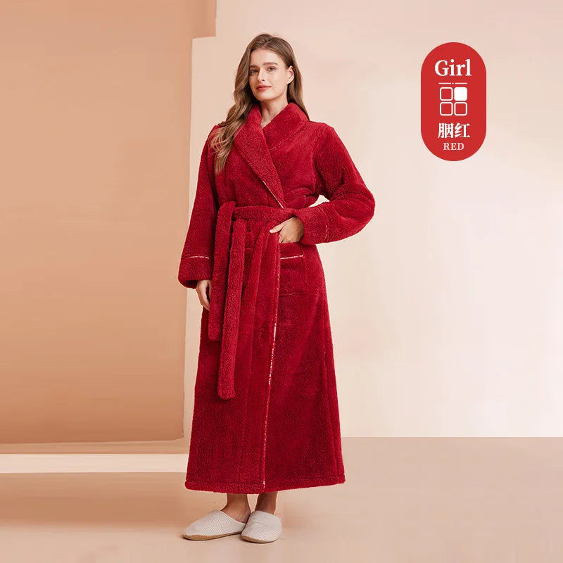Cozy Long-Sleeve Bathrobe – Warm Plush Fleece Dressing Gown