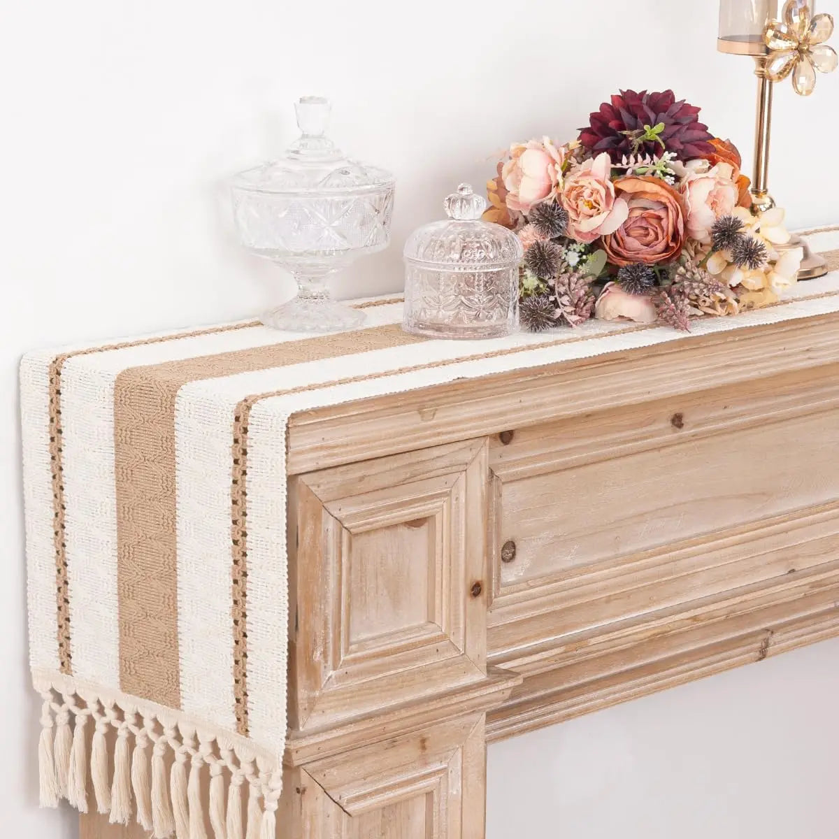 Boho Essence – Cotton Linen Table Runner with Tassels
