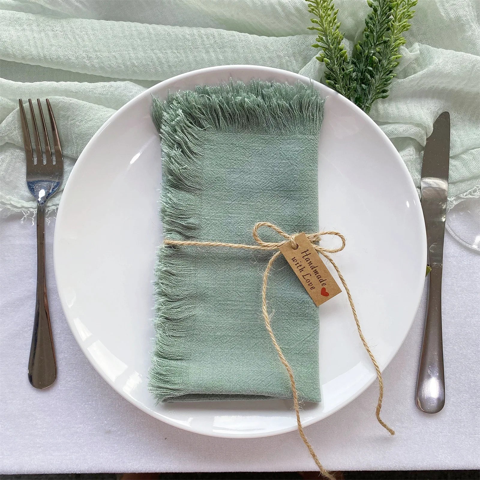 Sage Fringe – Handmade Cotton Cloth Napkins (Set of 4)