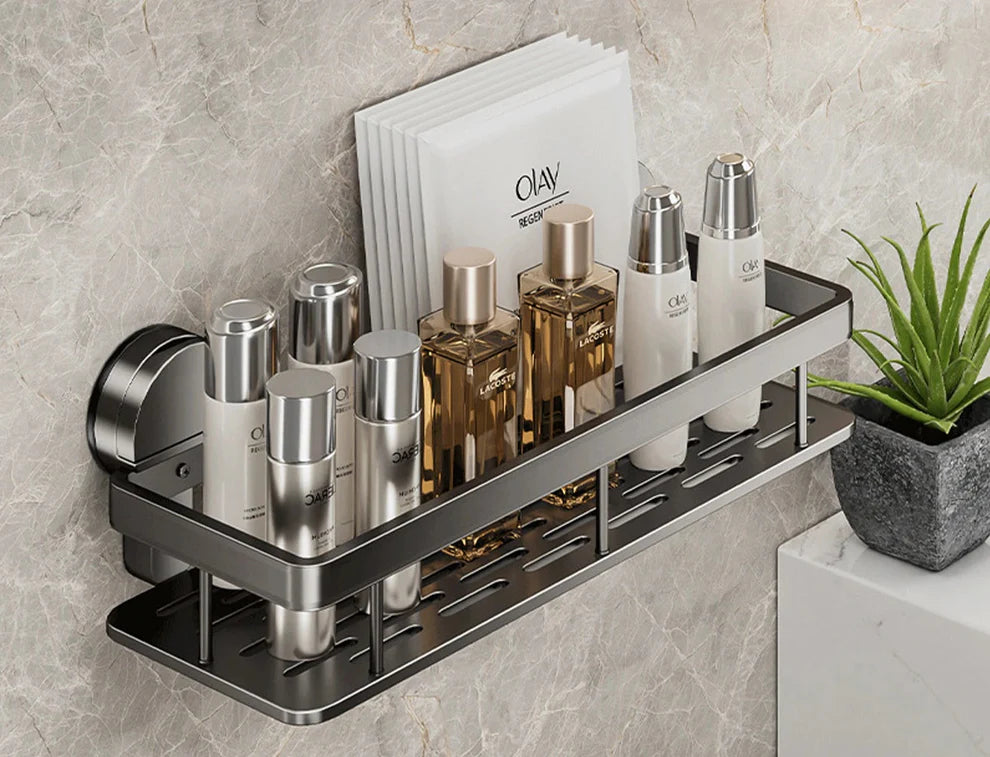 Wall-Mounted Aluminum Bath Organizer for Shampoo & Toiletries