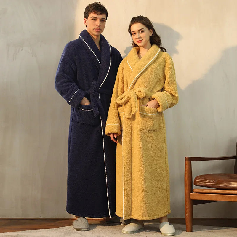 Cozy Long-Sleeve Bathrobe – Warm Plush Fleece Dressing Gown