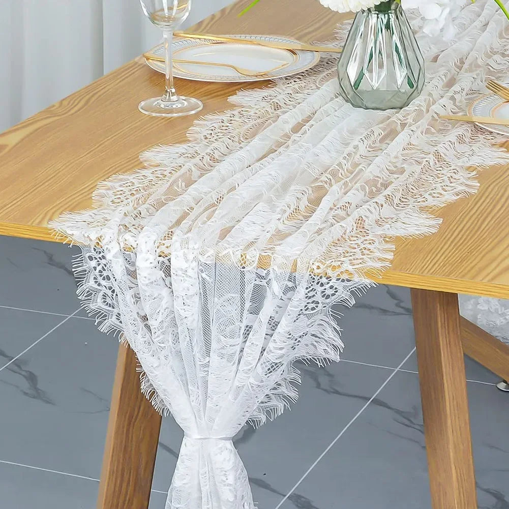 Celeste Bloom Lace Table Runner – 10ft Elegance