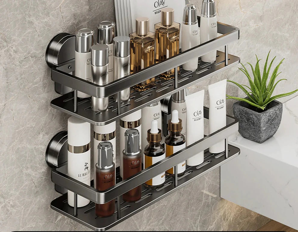 Wall-Mounted Aluminum Bath Organizer for Shampoo & Toiletries