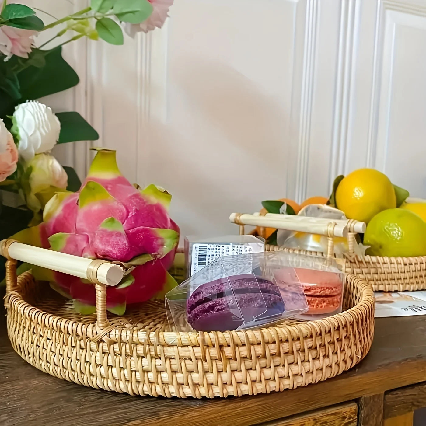 RattanArt™ – Handmade Rattan Serving Tray Set