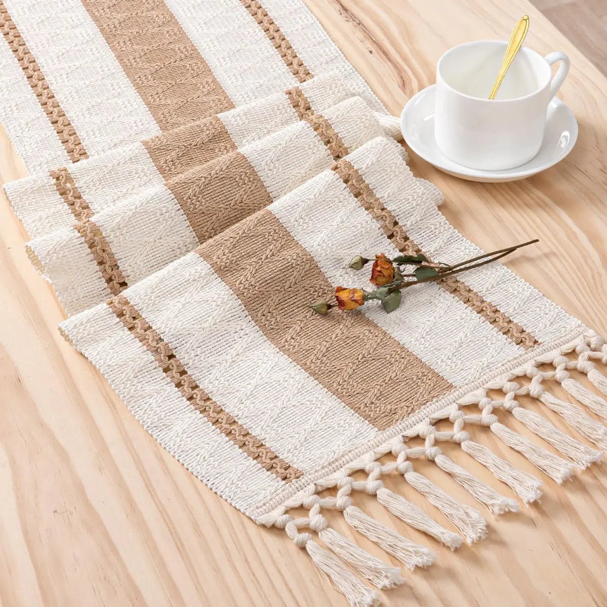 Boho Essence – Cotton Linen Table Runner with Tassels