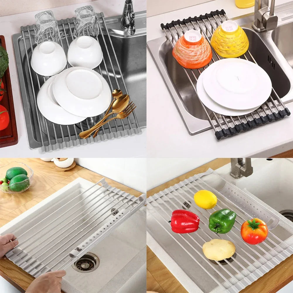 FlexiDry Pro – 304 Stainless Steel & Silicone Folding Sink Rack
