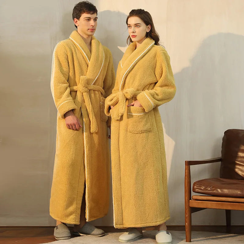 Cozy Long-Sleeve Bathrobe – Warm Plush Fleece Dressing Gown