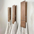 Jumbo Wooden Towel Clips – Set of 2 with Nano Adhesives | Wall-Mounted Organizer