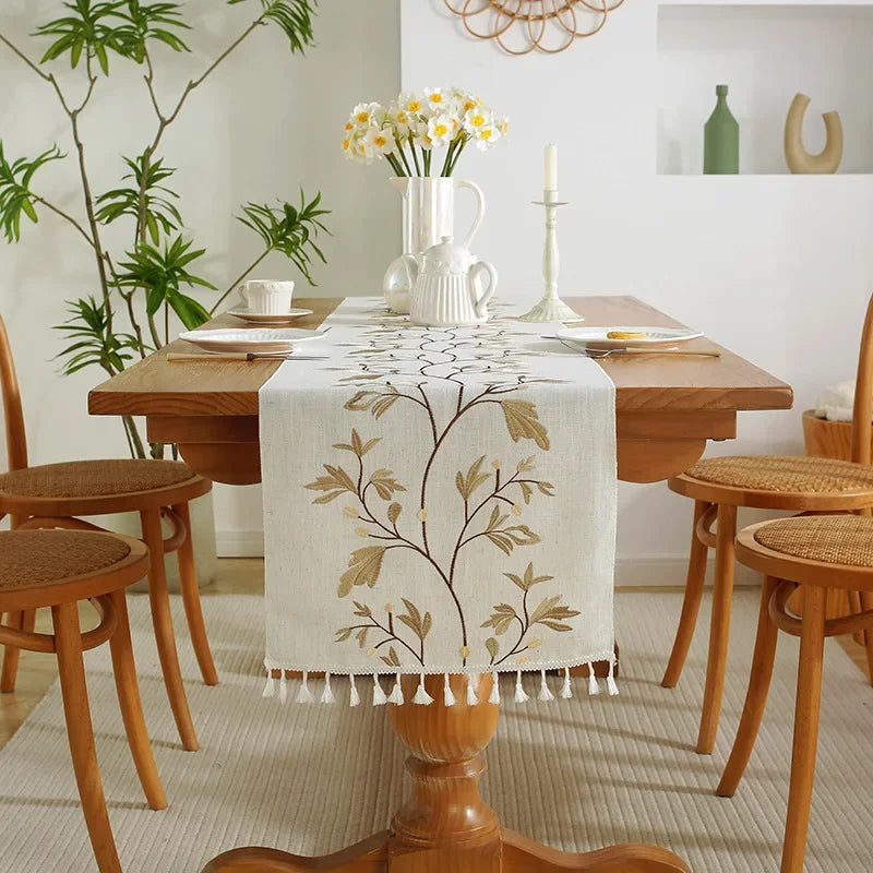 Embroidered Linen Elegance Table Runner