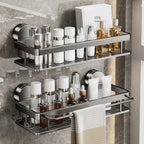 Wall-Mounted Aluminum Bath Organizer for Shampoo & Toiletries