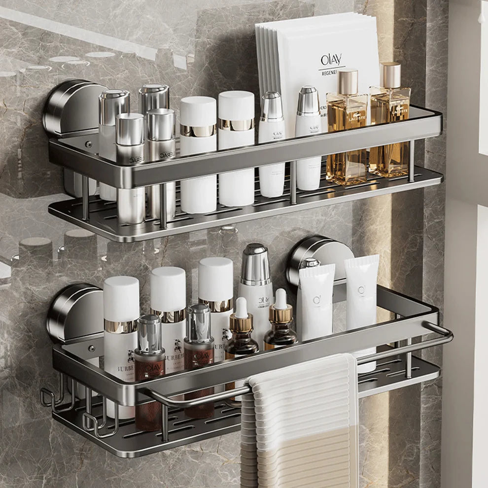 Wall-Mounted Aluminum Bath Organizer for Shampoo & Toiletries
