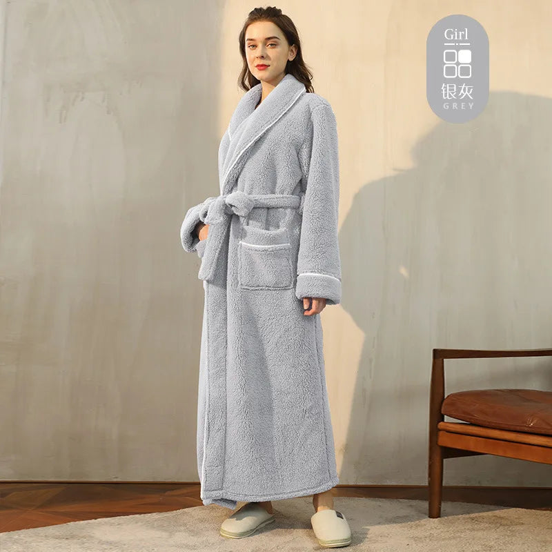 Cozy Long-Sleeve Bathrobe – Warm Plush Fleece Dressing Gown