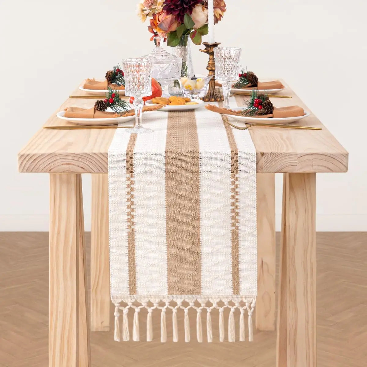 Boho Essence – Cotton Linen Table Runner with Tassels