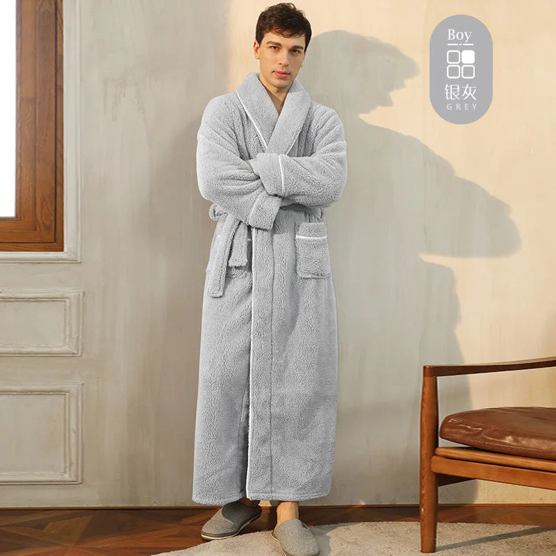 Cozy Long-Sleeve Bathrobe – Warm Plush Fleece Dressing Gown