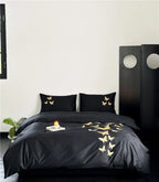 Farfalla Oro Embroidery Bedding Set -  1000TC Egyptian Cotton Black