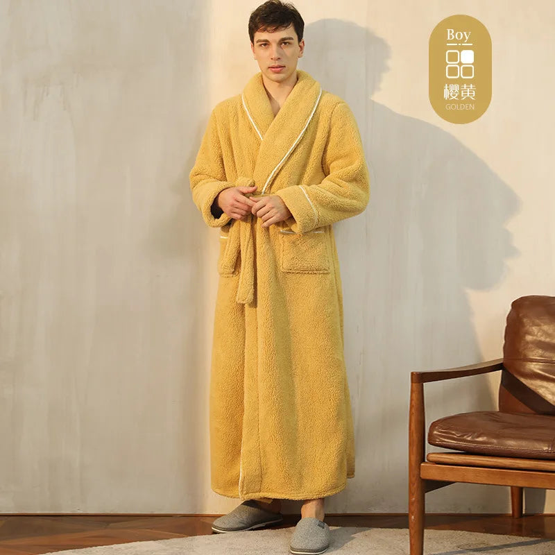 Cozy Long-Sleeve Bathrobe – Warm Plush Fleece Dressing Gown