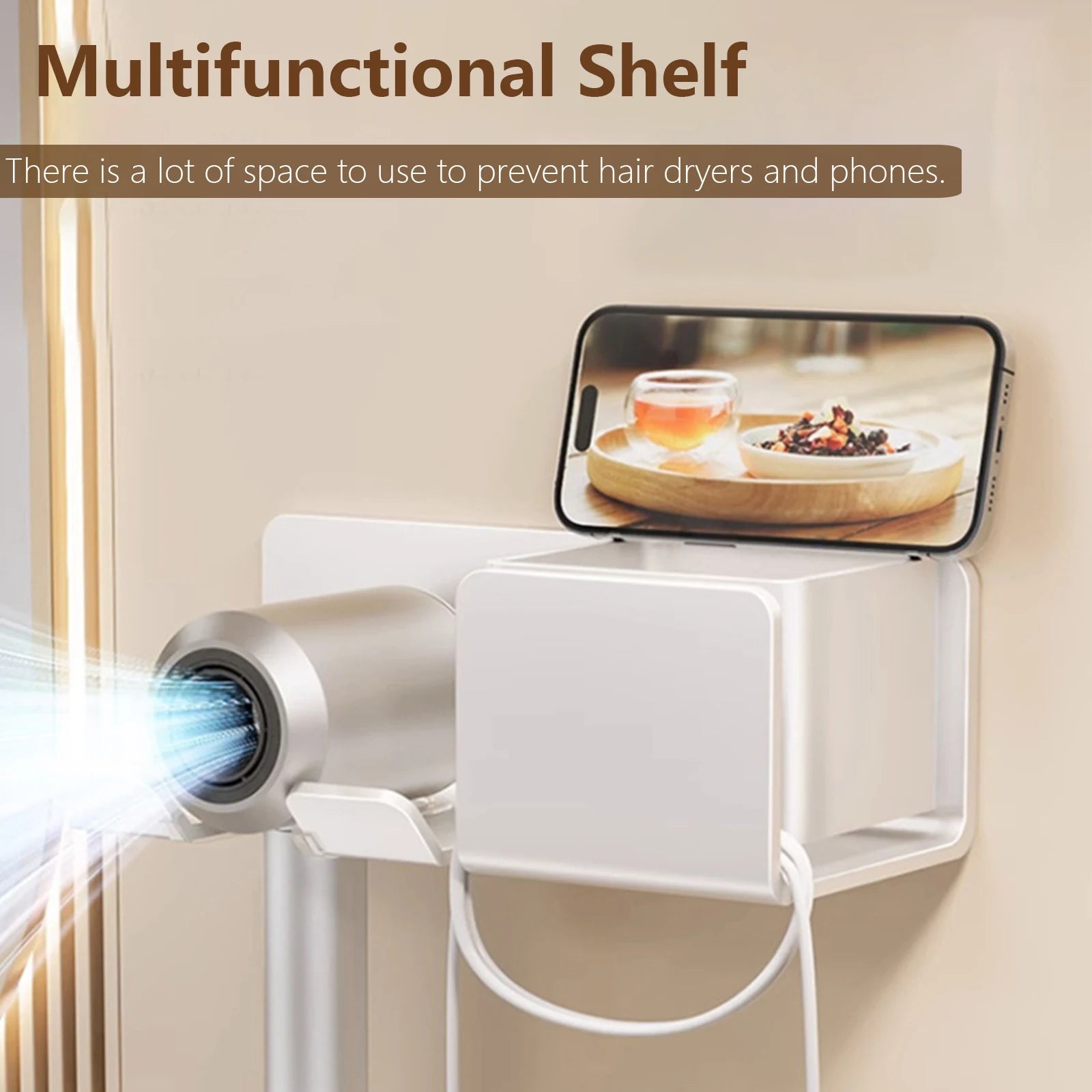 Multipurpose Blow Dryer Holder – Wall-Mounted Holder for Dryer, Straightener & Accessories