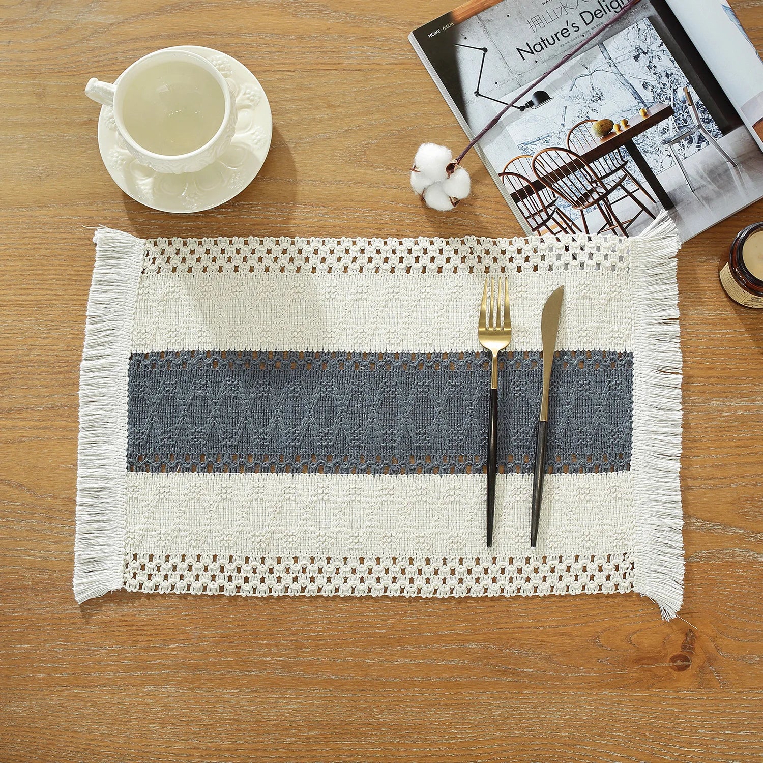 Tessere Boho – 4PCS Handwoven Linen Placemats with Tassels