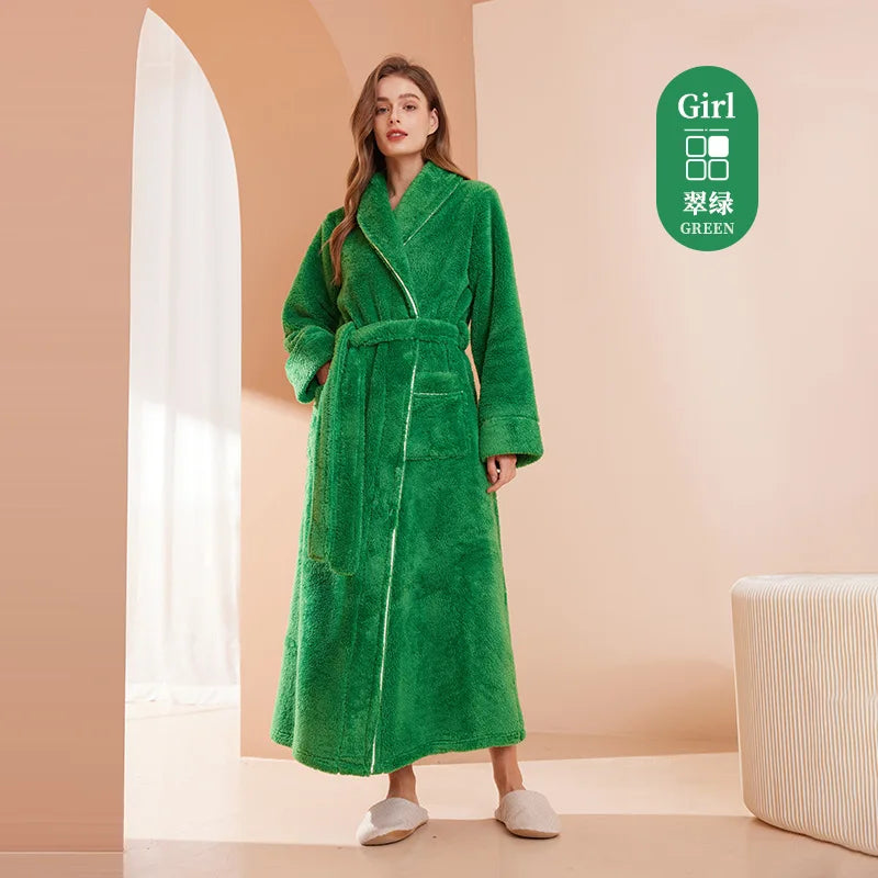 Cozy Long-Sleeve Bathrobe – Warm Plush Fleece Dressing Gown