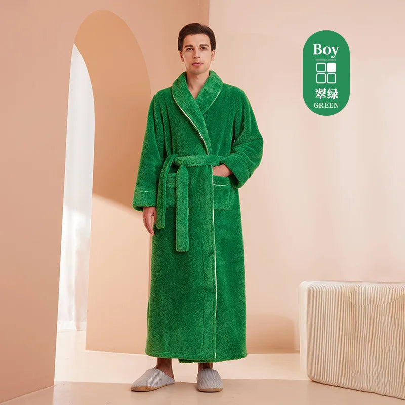 Cozy Long-Sleeve Bathrobe – Warm Plush Fleece Dressing Gown
