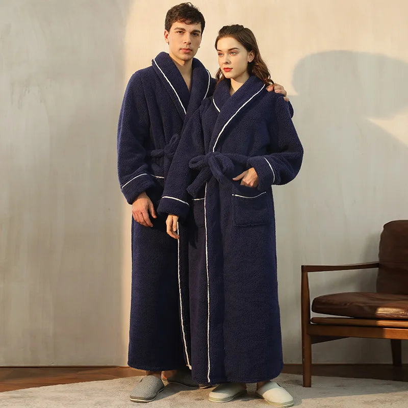 Cozy Long-Sleeve Bathrobe – Warm Plush Fleece Dressing Gown