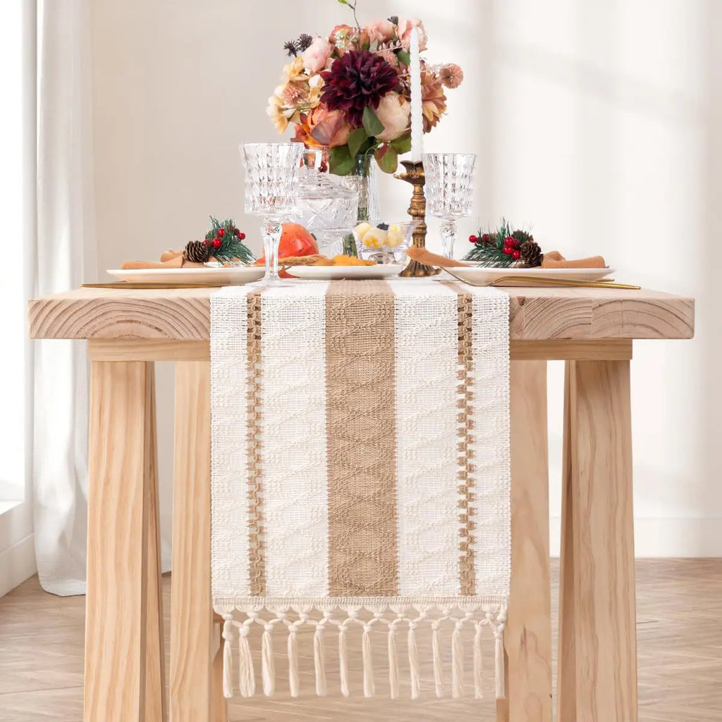 Boho Essence – Cotton Linen Table Runner with Tassels