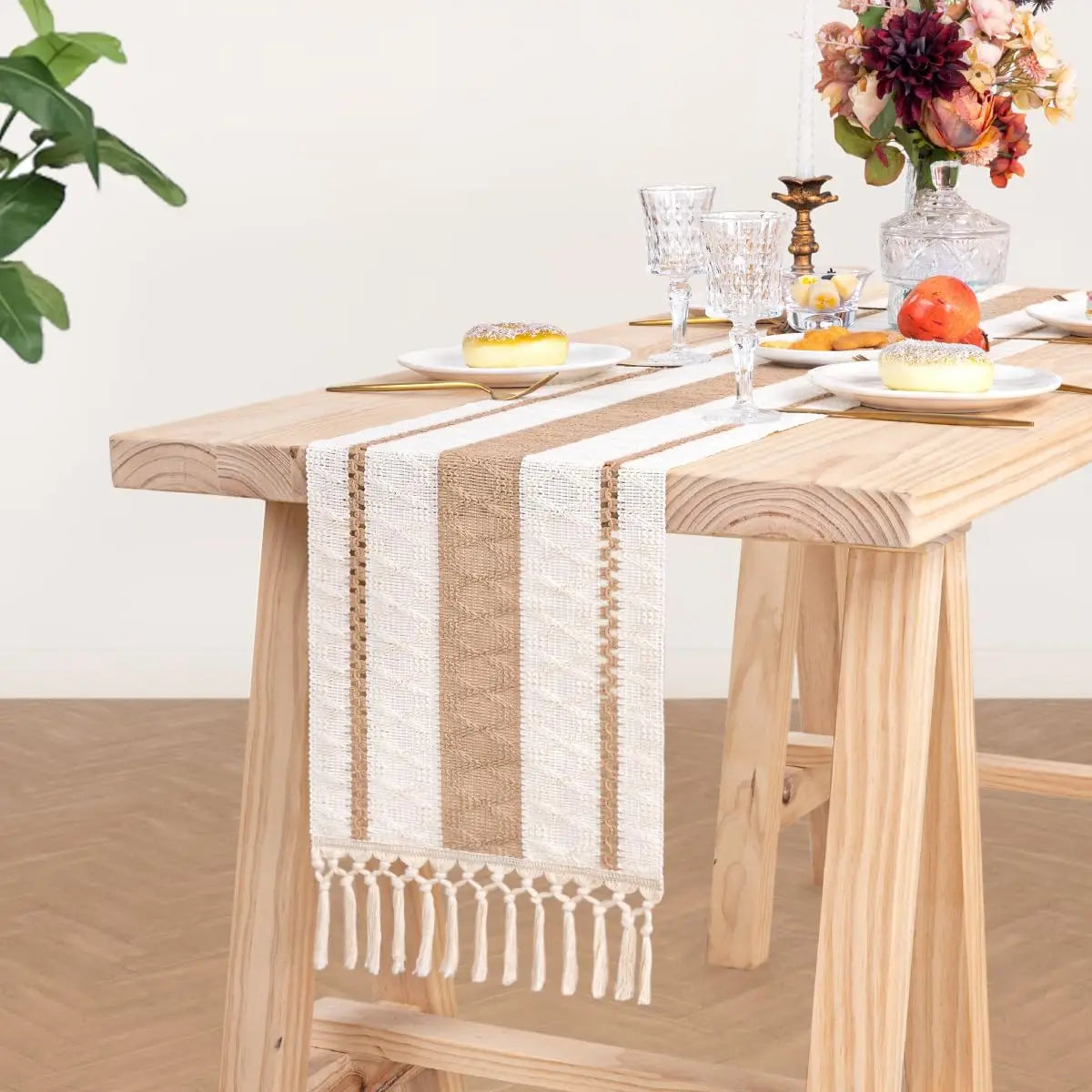 Boho Essence – Cotton Linen Table Runner with Tassels