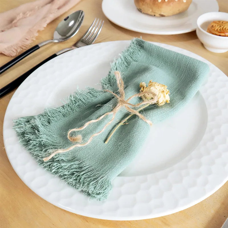 Sage Fringe – Handmade Cotton Cloth Napkins (Set of 4)
