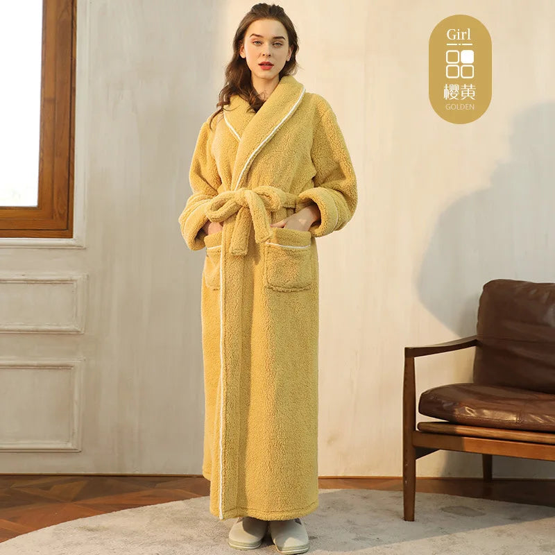 Cozy Long-Sleeve Bathrobe – Warm Plush Fleece Dressing Gown