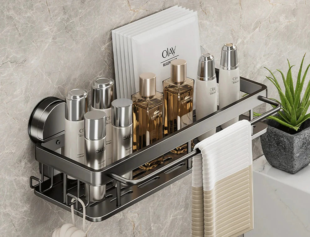 Wall-Mounted Aluminum Bath Organizer for Shampoo & Toiletries