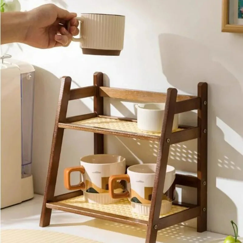 Rustico Duo – 2-Tier Bamboo Wood Counter Organizer