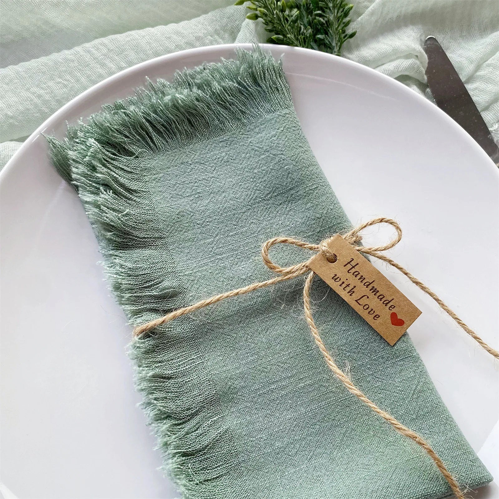 Sage Fringe – Handmade Cotton Cloth Napkins (Set of 4)