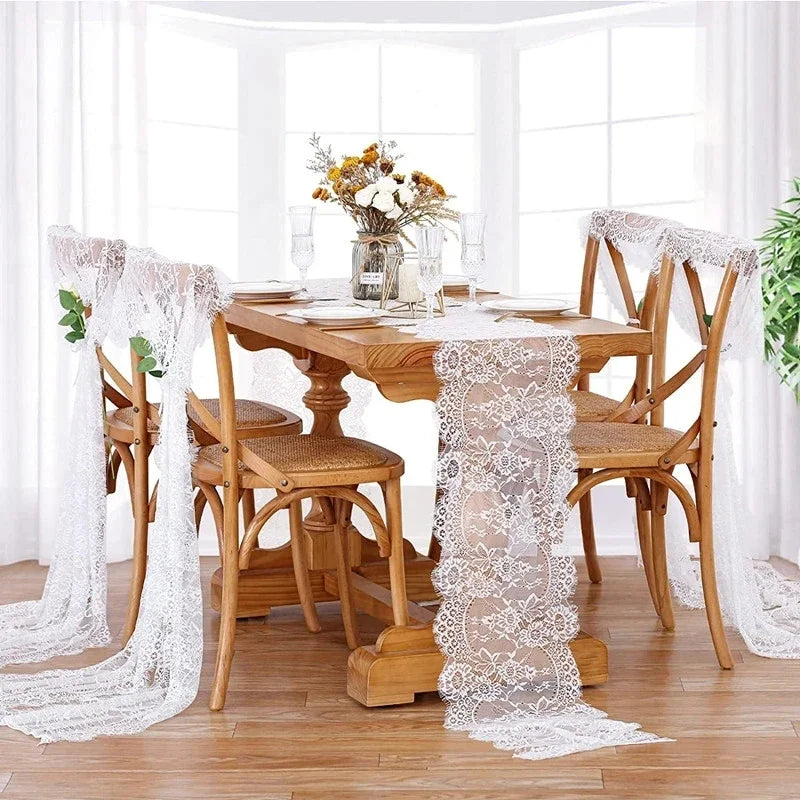 Celeste Bloom Lace Table Runner – 10ft Elegance