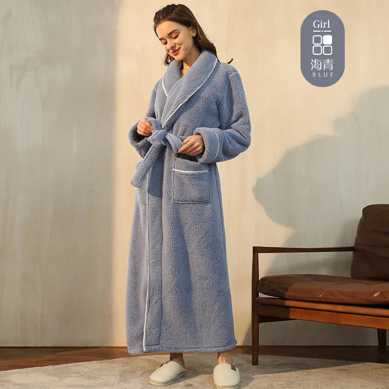 Cozy Long-Sleeve Bathrobe – Warm Plush Fleece Dressing Gown