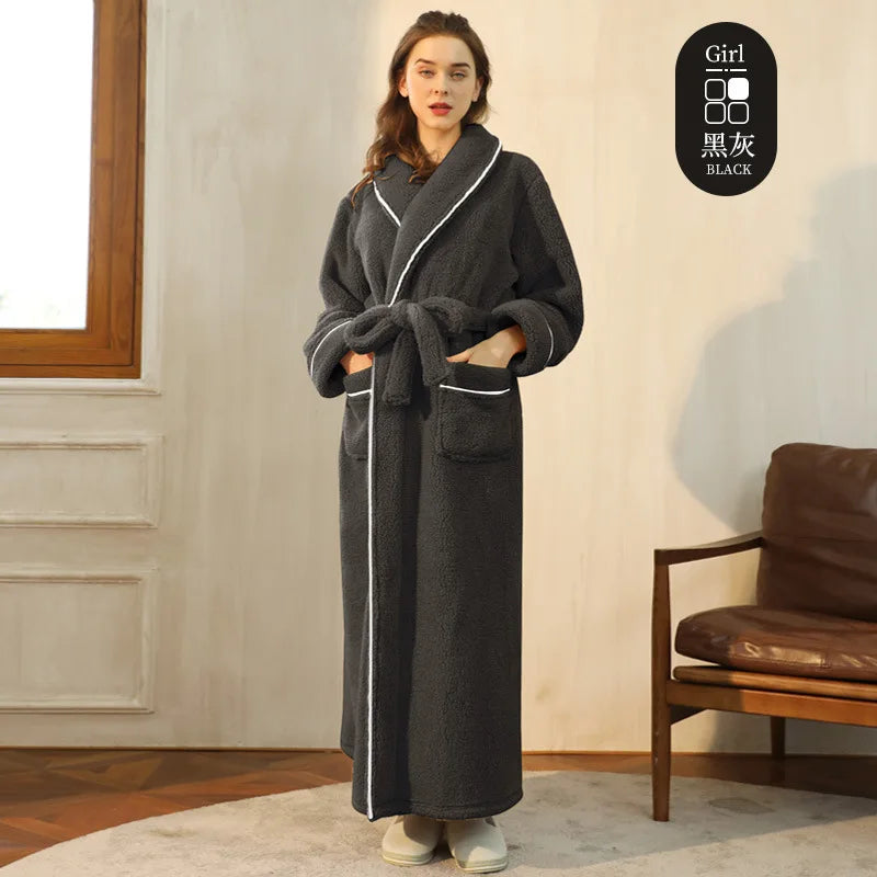 Cozy Long-Sleeve Bathrobe – Warm Plush Fleece Dressing Gown