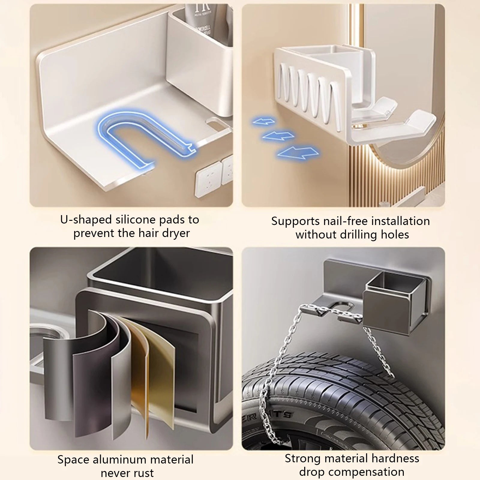 Multipurpose Blow Dryer Holder – Wall-Mounted Holder for Dryer, Straightener & Accessories