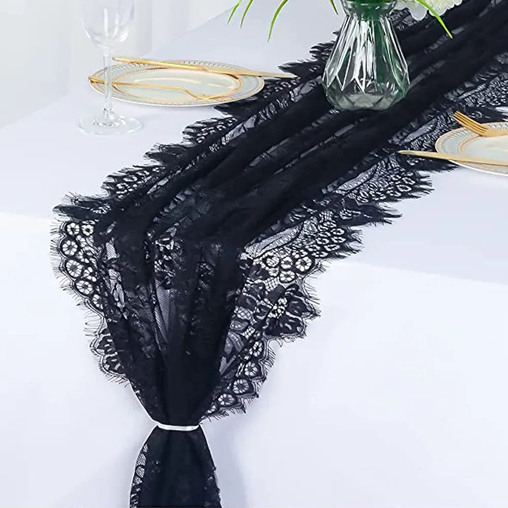 Celeste Bloom Lace Table Runner – 10ft Elegance