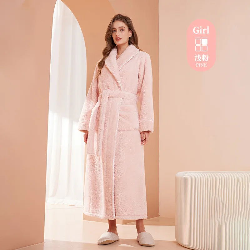 Cozy Long-Sleeve Bathrobe – Warm Plush Fleece Dressing Gown