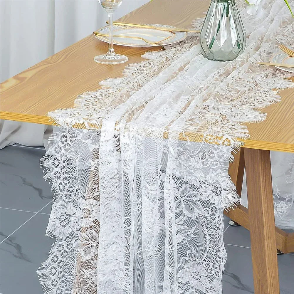 Celeste Bloom Lace Table Runner – 10ft Elegance