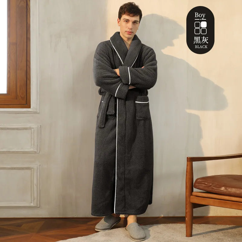 Cozy Long-Sleeve Bathrobe – Warm Plush Fleece Dressing Gown