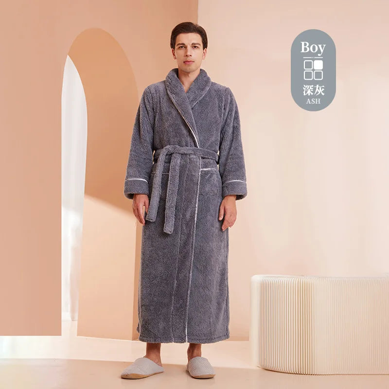 Cozy Long-Sleeve Bathrobe – Warm Plush Fleece Dressing Gown