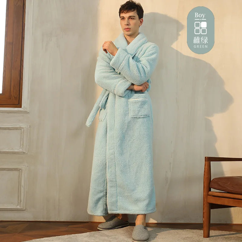 Cozy Long-Sleeve Bathrobe – Warm Plush Fleece Dressing Gown